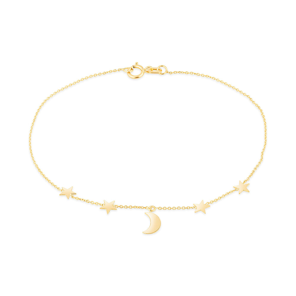 9ct Yellow Gold Moon & Stars Chain Bracelet image number 0