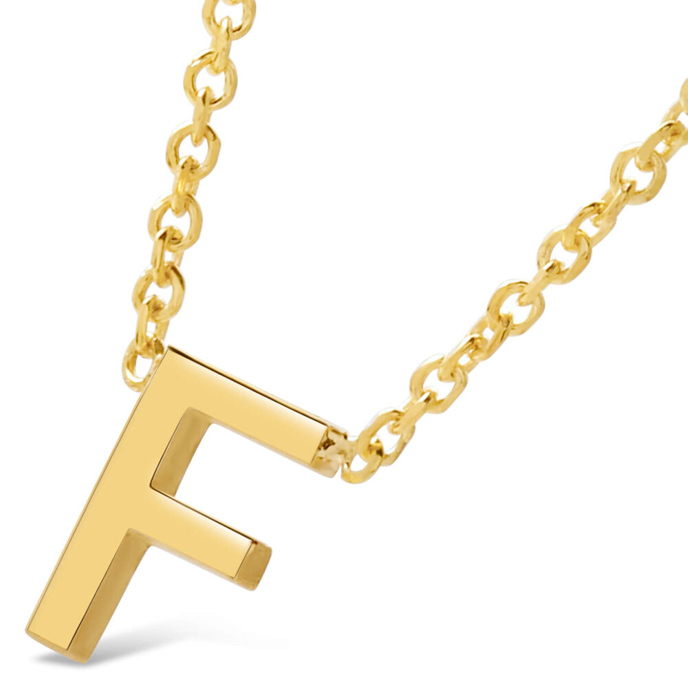 9 Carat Yellow Gold Petite Initial F Necklet (Special Order) (Chain Included) image number 1
