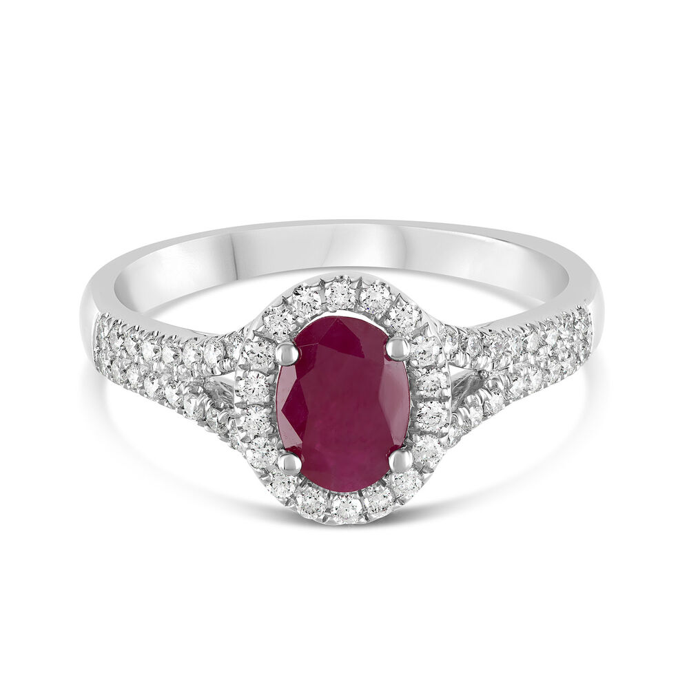 18ct White Gold Ruby and 0.33ct Diamond Split Shoulder Ring image number 4