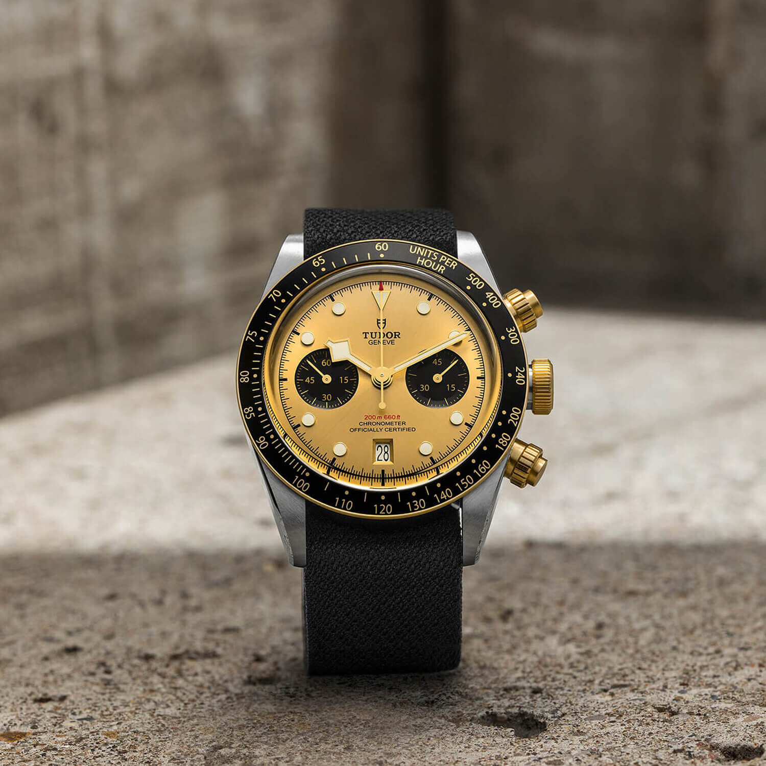 TUDOR Black Bay Chrono S G 41mm Champagne Dial Black Strap Watch