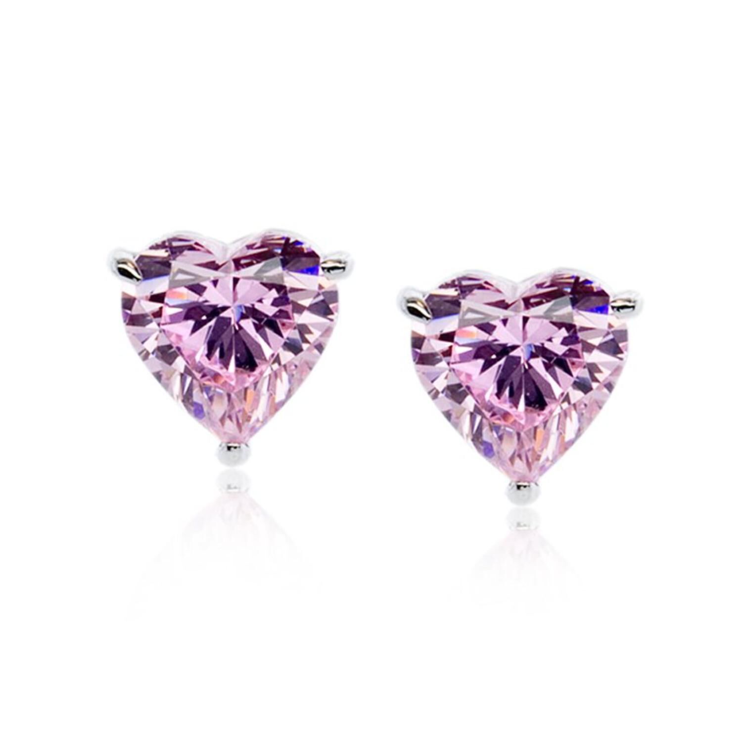 CARAT London 9ct White Gold Pink Heart Shape Earrings
