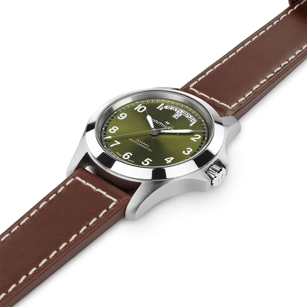 Hamilton Khaki Field King Day-Date 40mm Green Dial Brown Leather Strap Watch