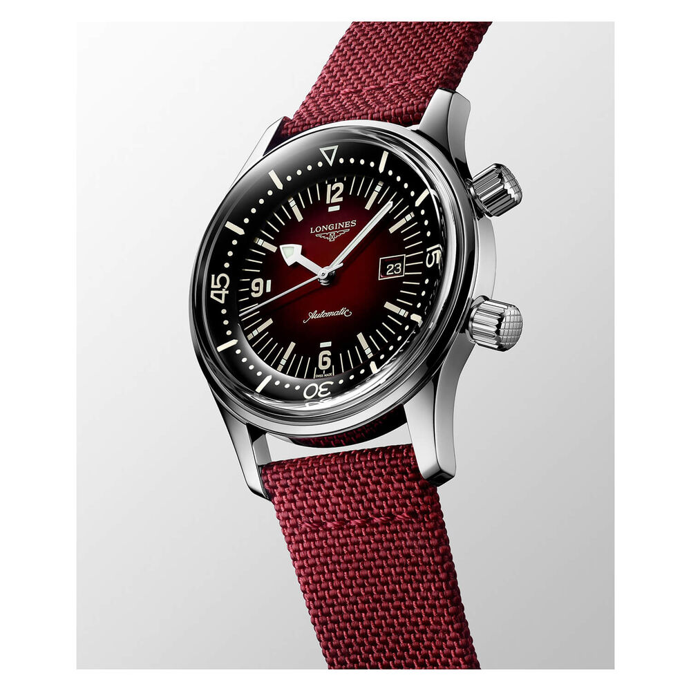 Longines Diving Legend Diver 36mm Automatic Red Dial Steel Case Red Strap Watch