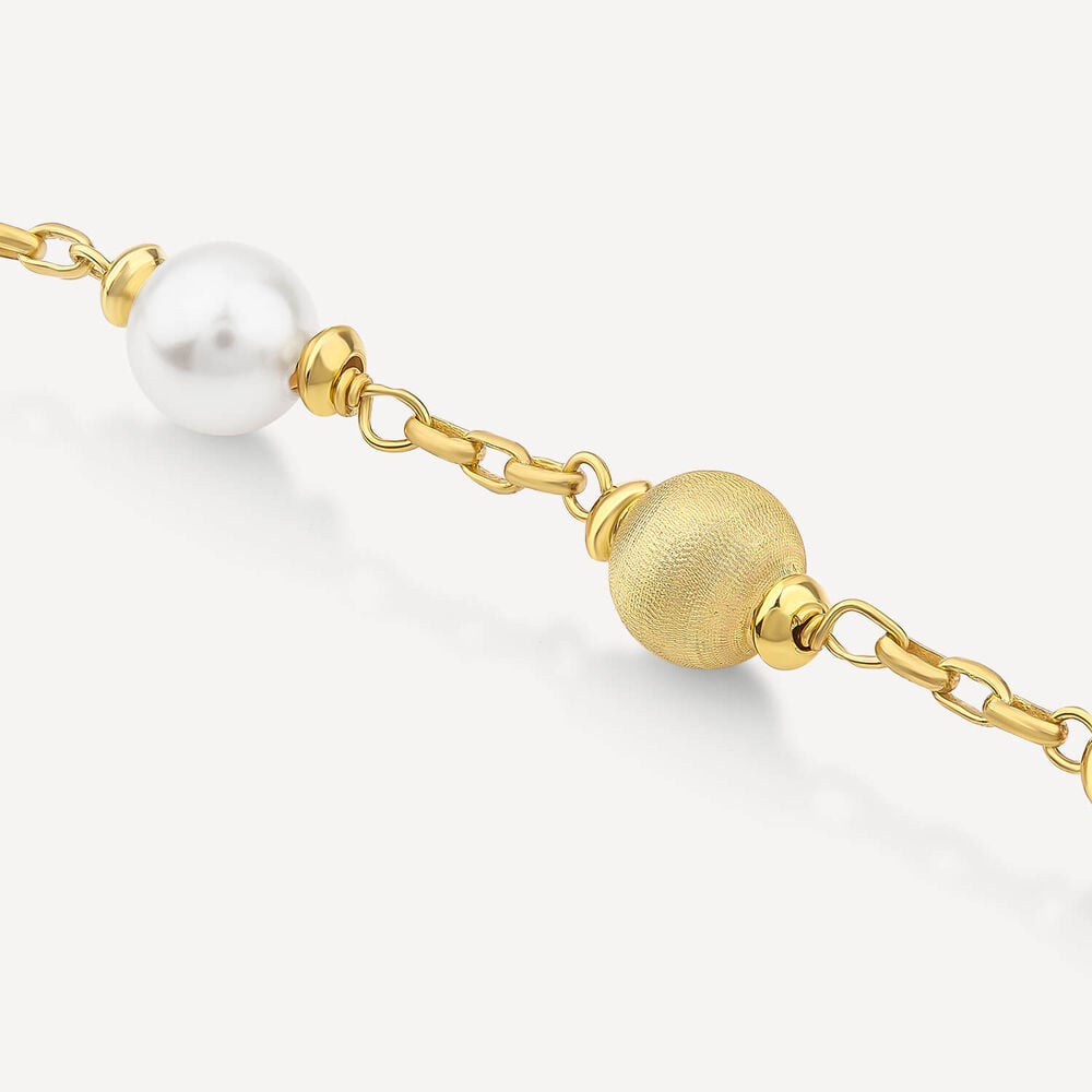 Yellow Gold Plated Sterling Silver Pearls & Matte Beads Bracelet image number 2