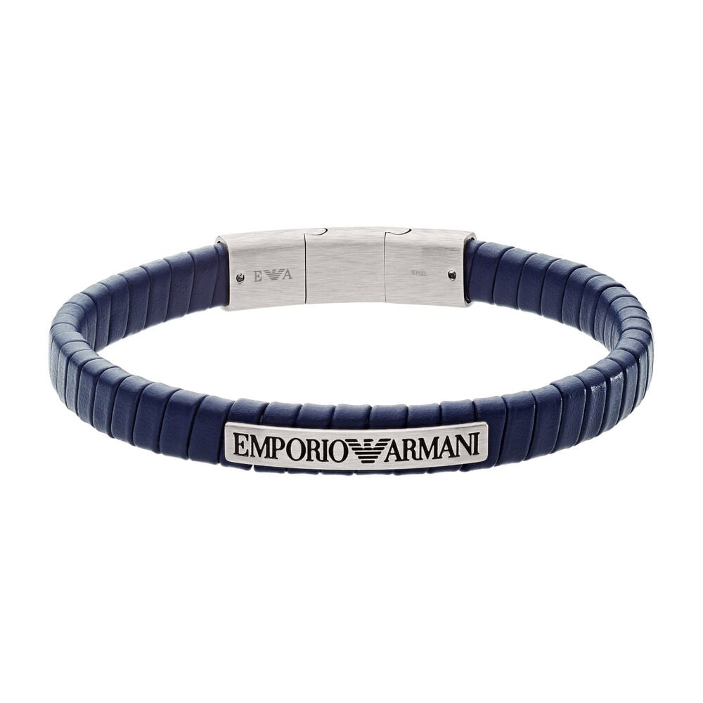 Emporio Armani Blue Leather Mens Bracelet