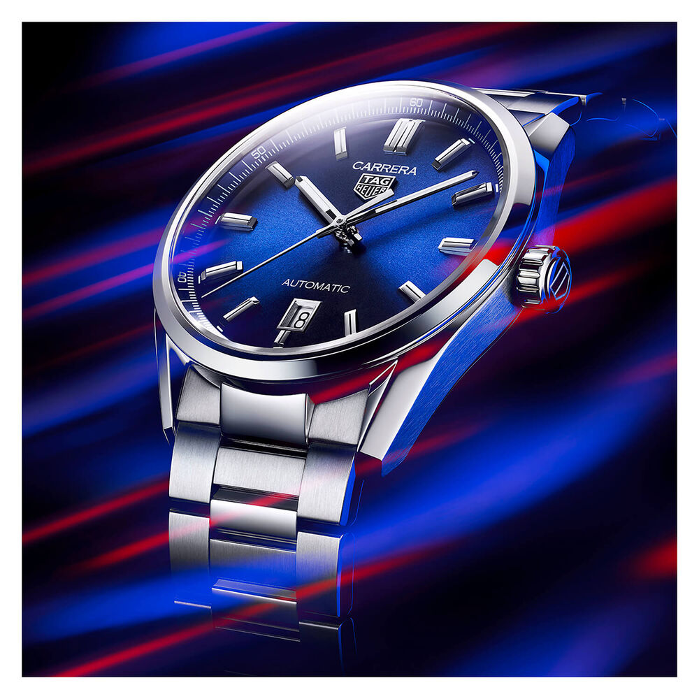 TAG Heuer Carrera Date 39mm Blue Dial Stainless Steel Bracelet Watch image number 8