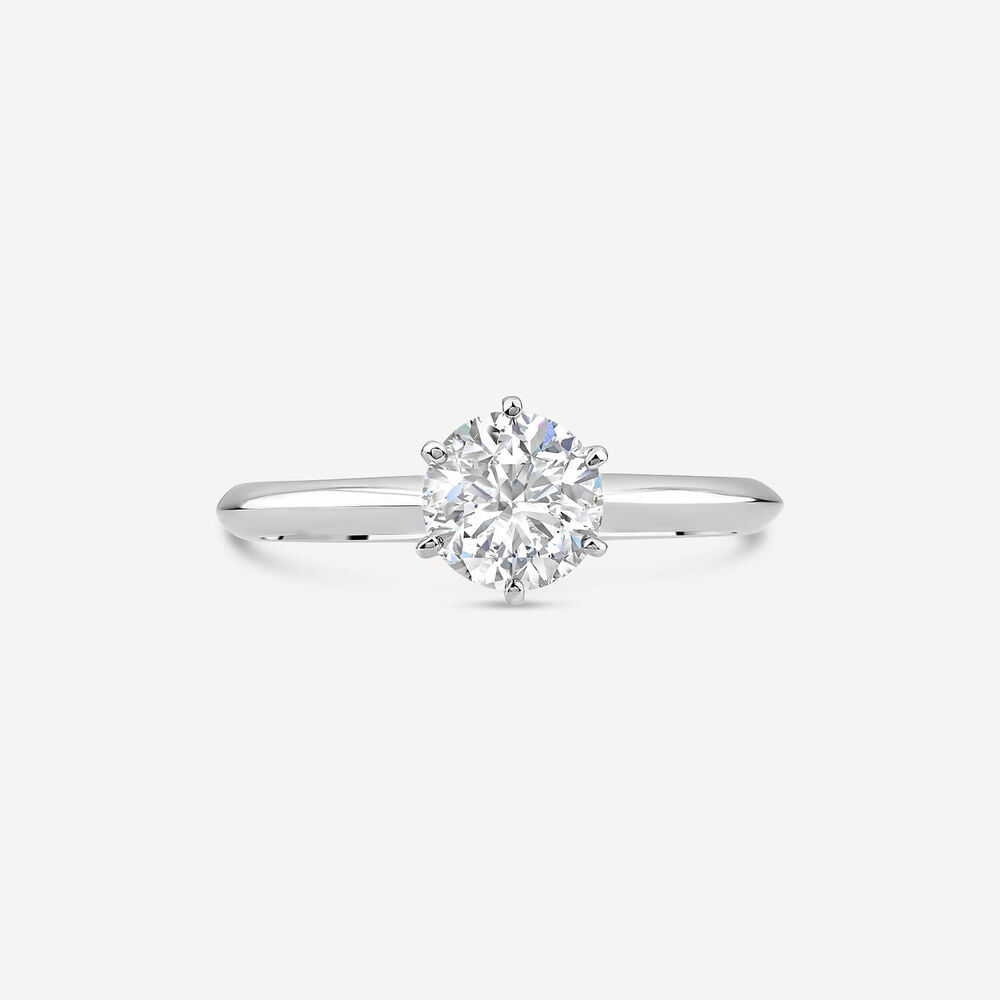 Platinum 0.90ct Round Diamond Six Claw Solitaire Ring image number 1