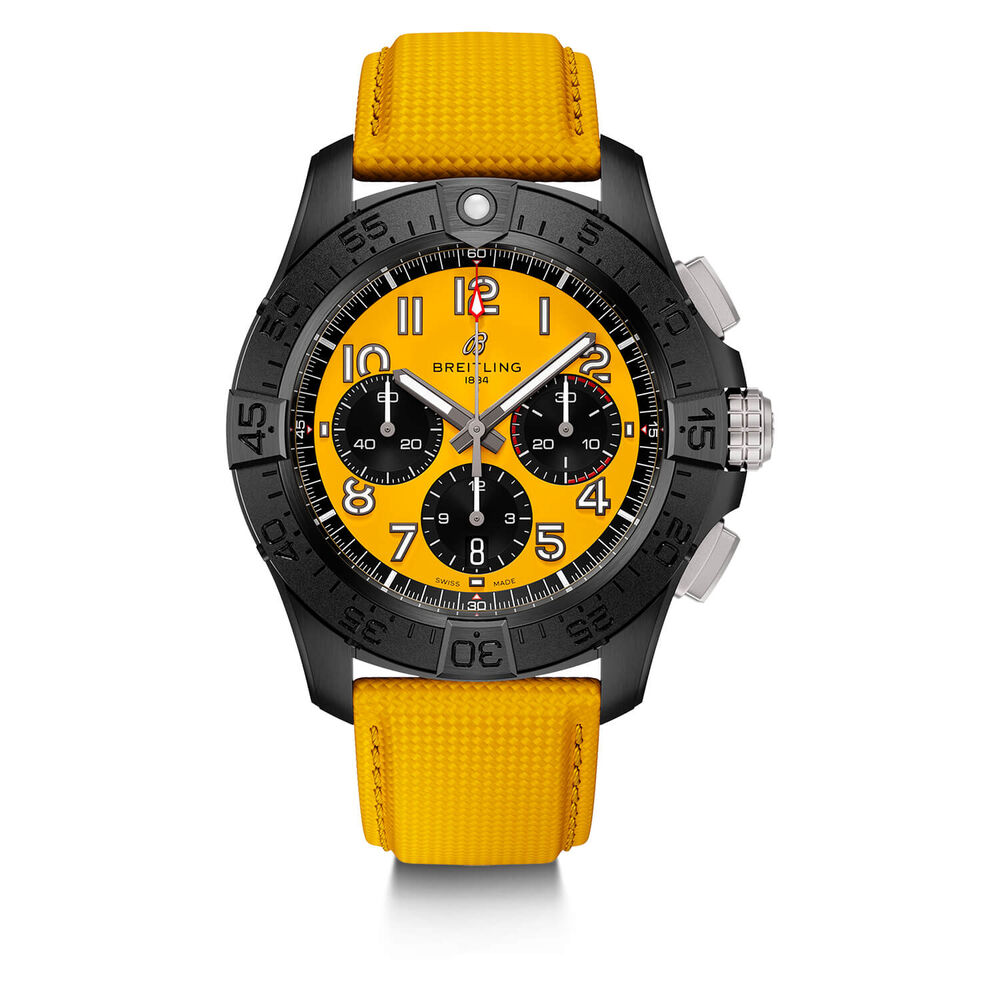 Breitling Avenger B01 Chronograph 44mm Yellow Dial & Black Ceramic Case Leather Strap Watch image number 0