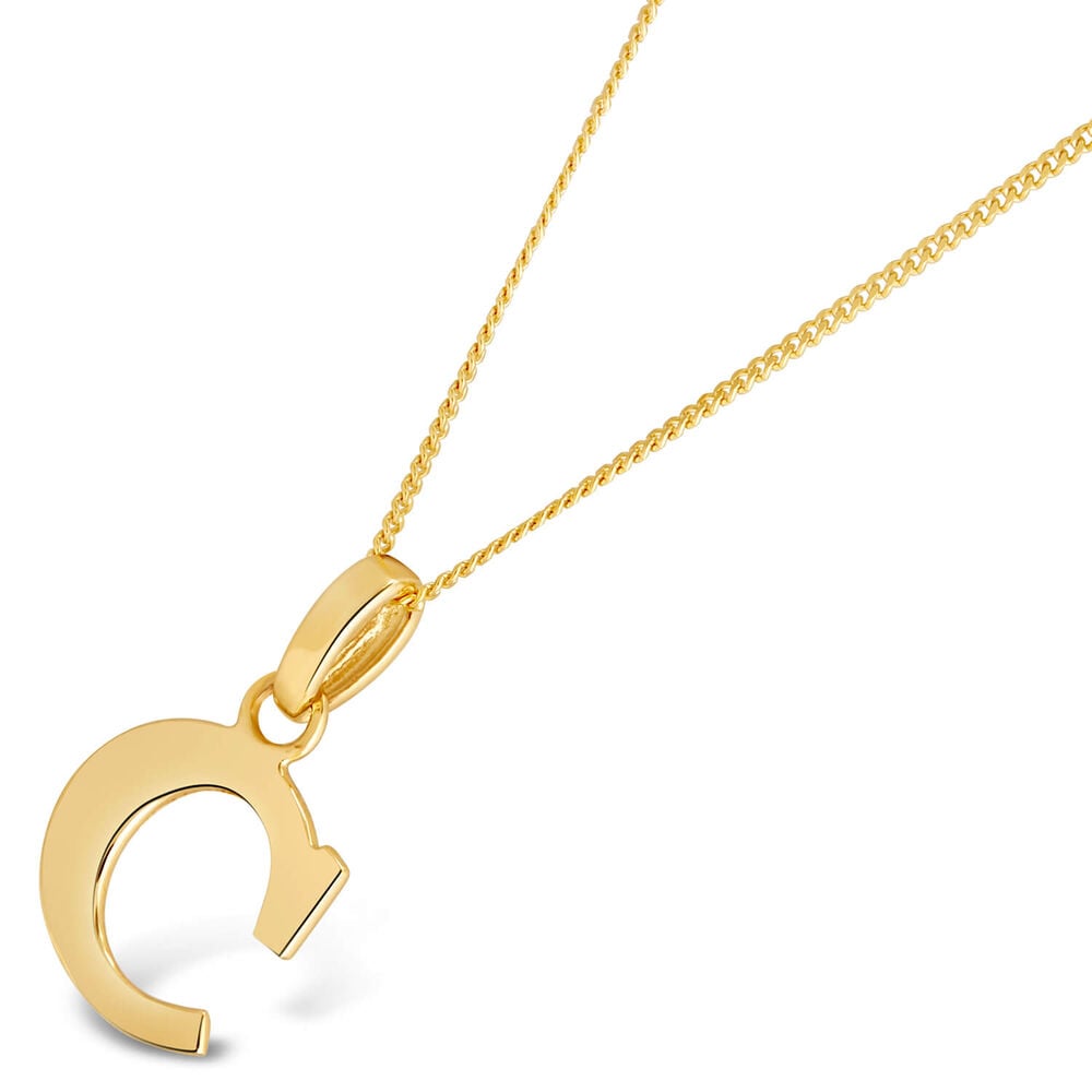 9ct Yellow Gold Plain Initial C Pendant With 16-18' Chain  (Chain Included) image number 1
