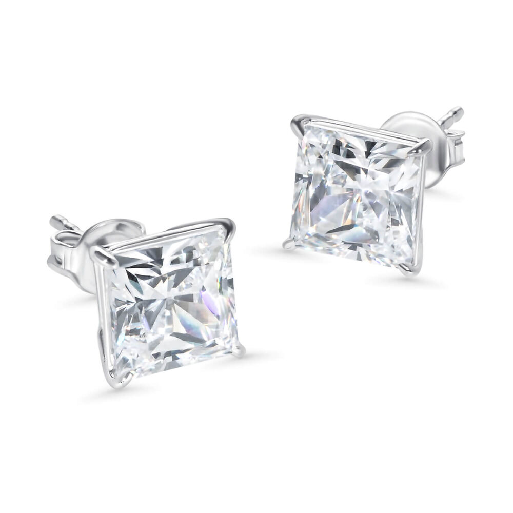 CARAT* London 9ct White Gold Princess Cut Stud Earrings image number 0