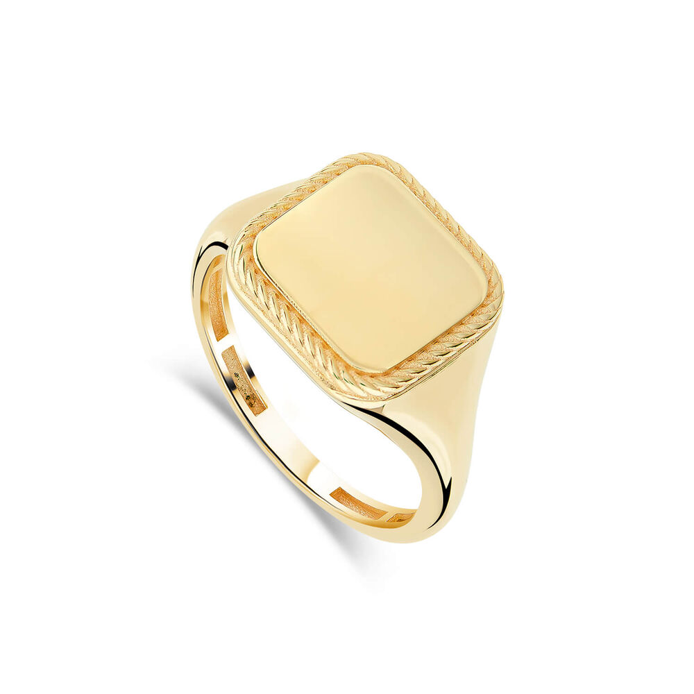 9ct Yellow Gold Square Rope Edge Signet Ring image number 0