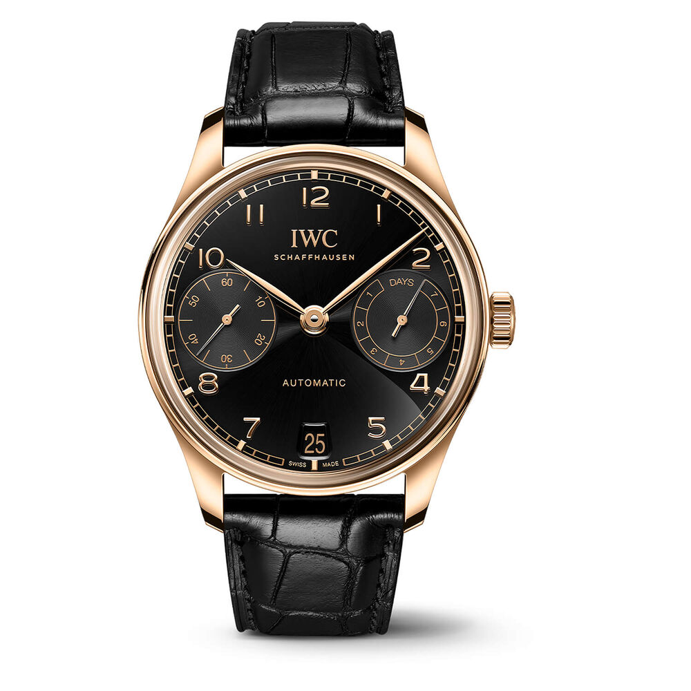 IWC Schaffhausen Portugieser Automatic 42 Obsidian Dial 18ct 5N Gold Case Leather Watch image number 0