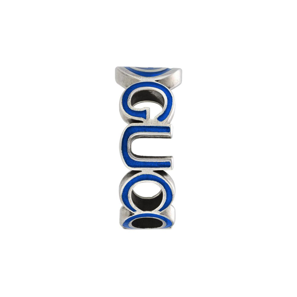 Gucci Interlocking Blue Logo Sterling Silver Band Ring (UK Size T - U) image number 3