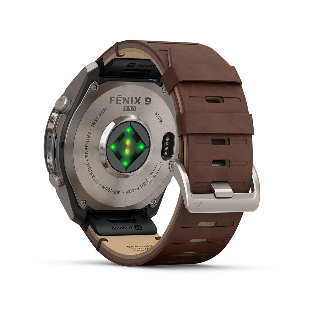 Garmin fenix 9 Pro 51mm Titanium Walnut Leather Strap Watch