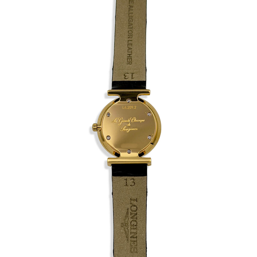 Pre-Owned Longines La Grande Classique 24mm White Dial Gold PVD Case Black Leather Strap Watch