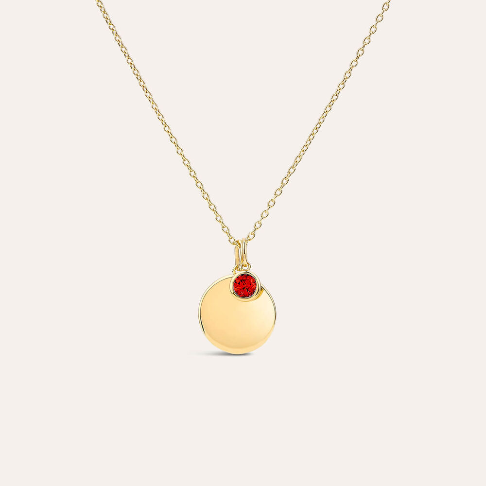 Yellow Gold Plated Vermeil Sterling Silver July Birthstone Ruby Disc Pendant