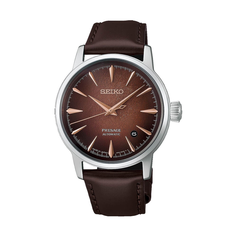 Seiko Presage Cocktail Time 'Whisky Mist' 38.5mm Brown Dial Brown Leather Strap Watch