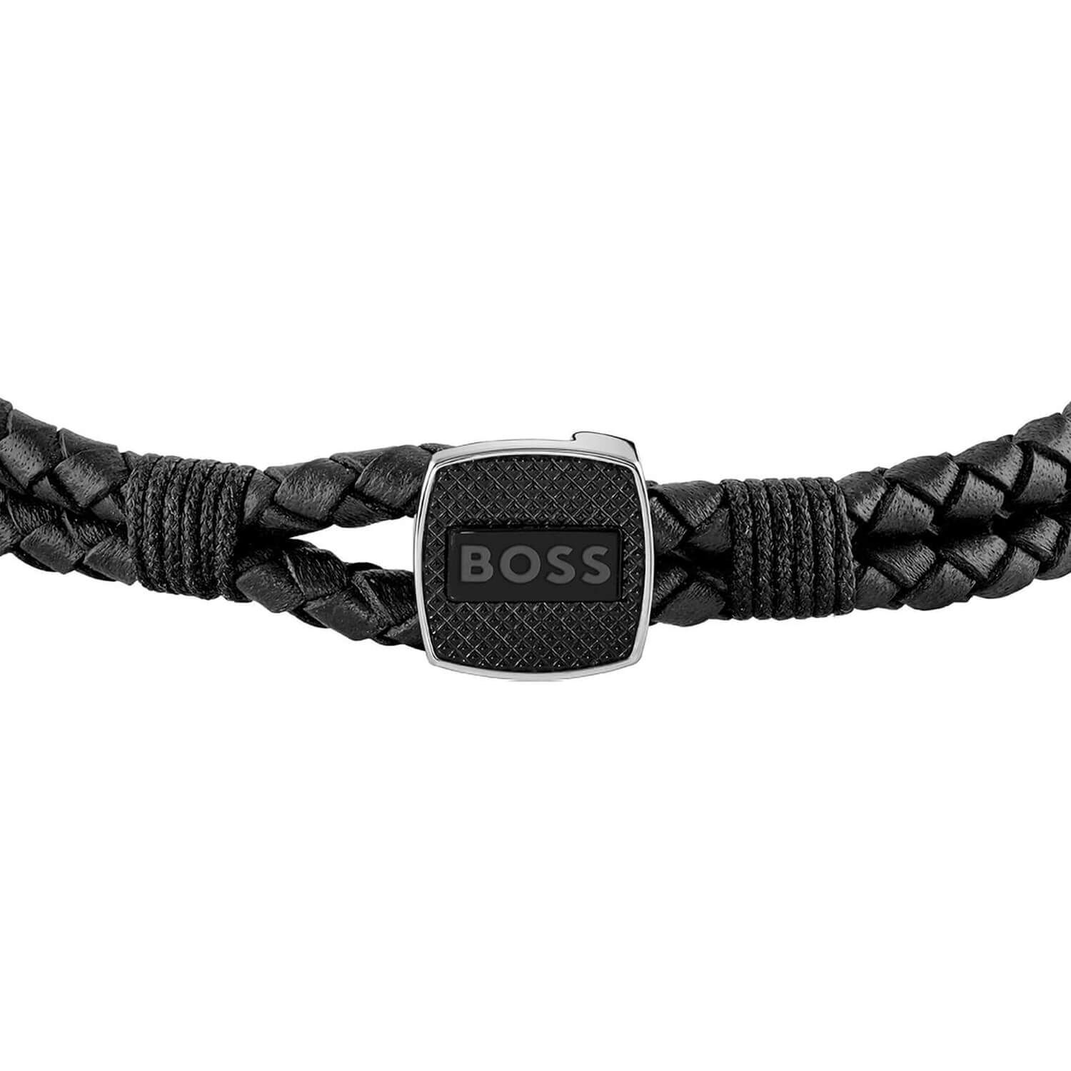 Boss Gents Seal Braided Black Leather Bracelet at Fraser Hart
