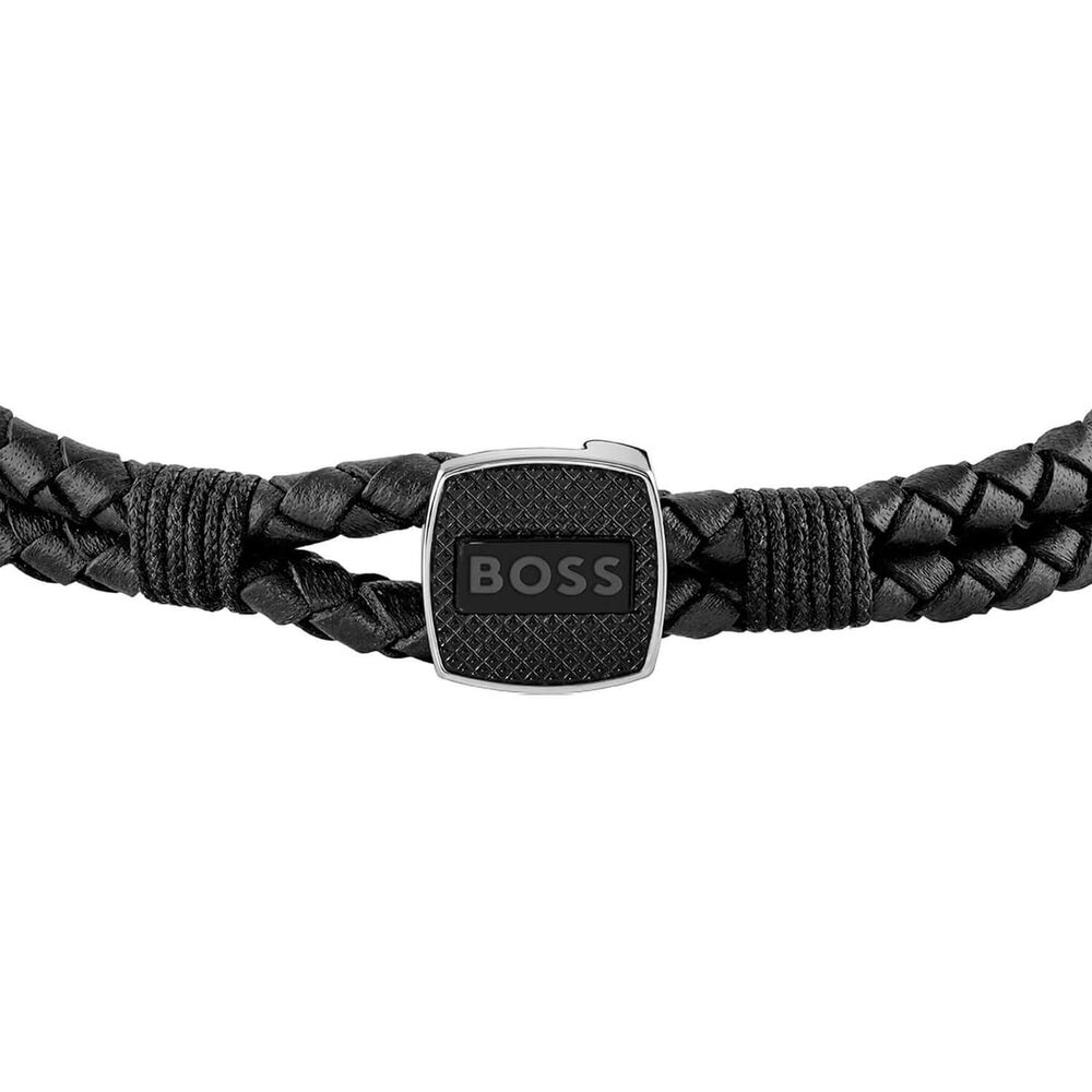 BOSS Gents Seal Braided Black Leather Bracelet