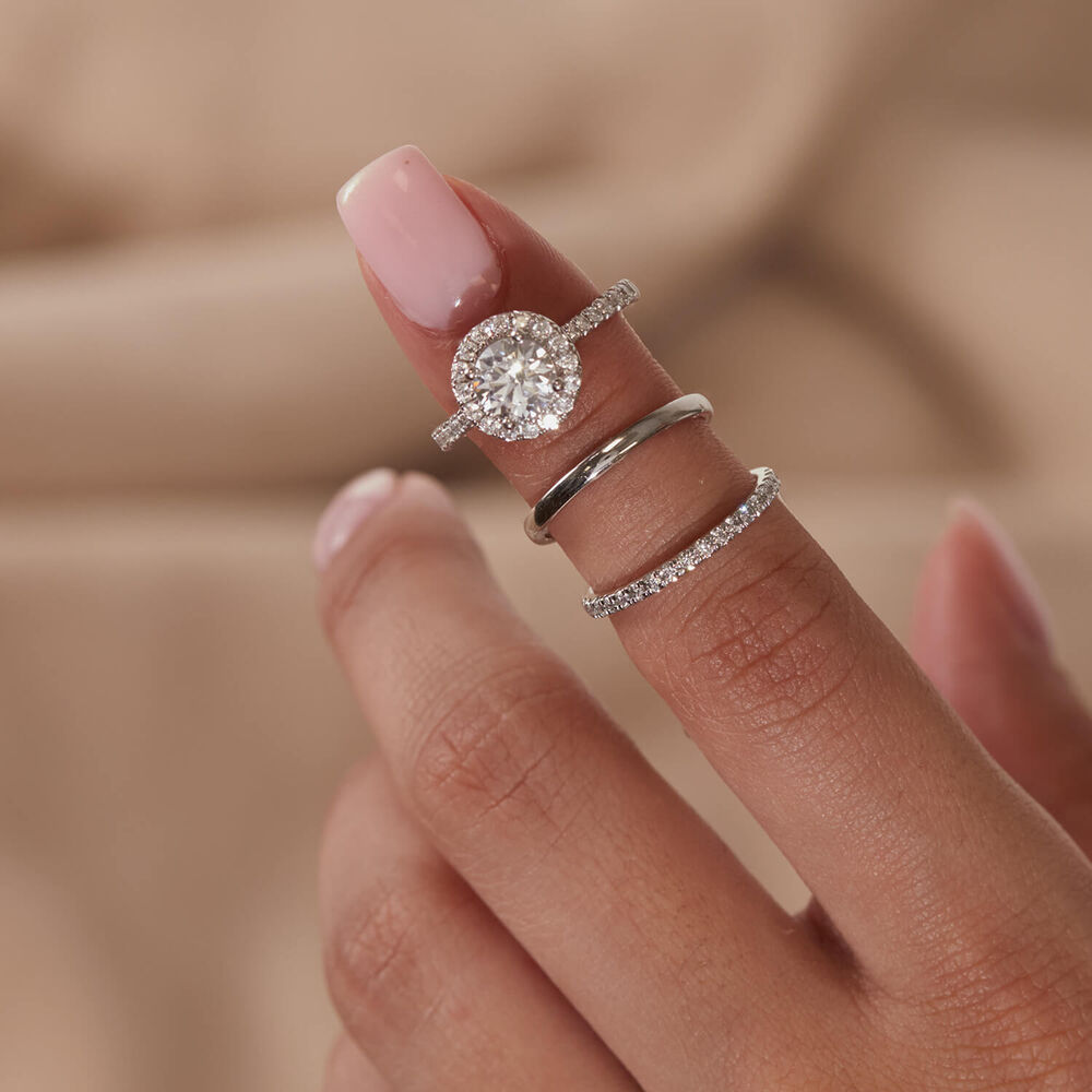 Born Platinum 1.40ct lab Grown Round Halo & Diamond Sides Ring image number 10