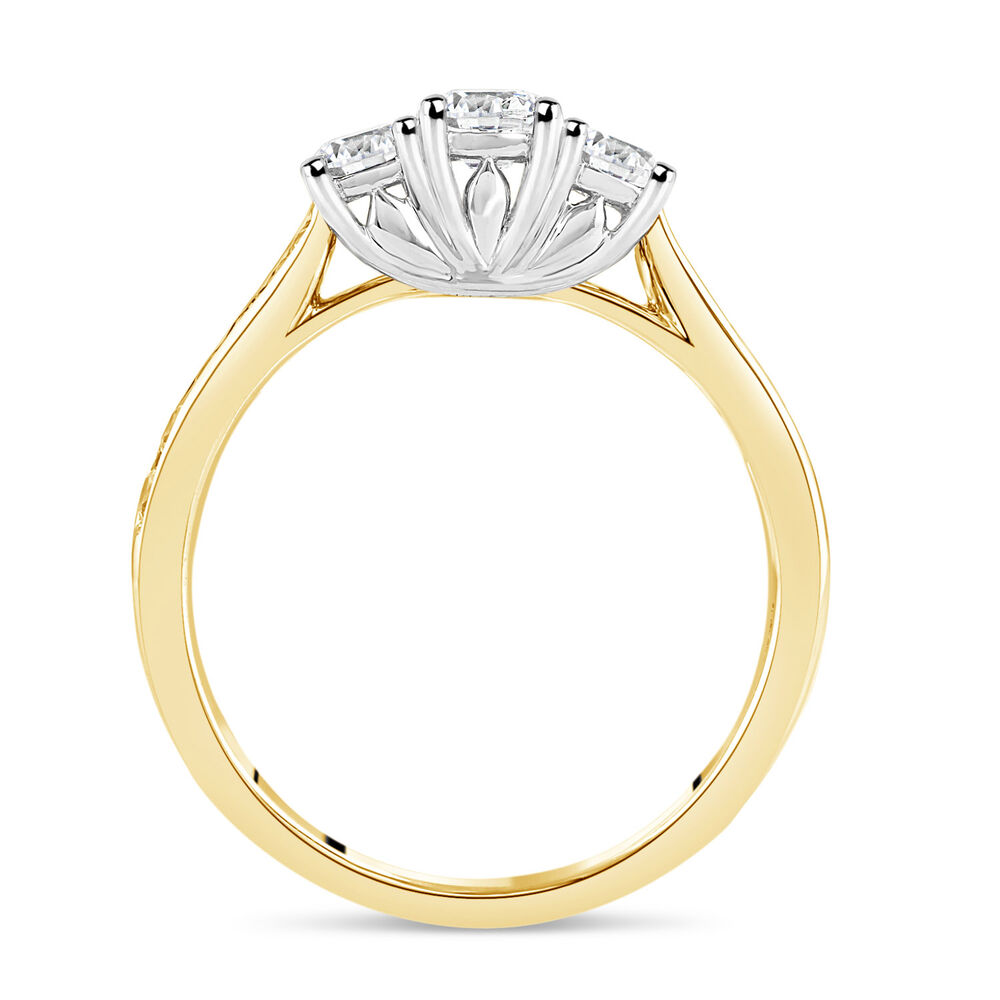 18ct Yellow Gold 0.75ct Diamond Trilogy Tulip Setting Ring image number 2