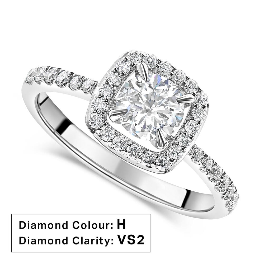 Platinum 0.60ct Round Diamond Halo & Shoulders Ring