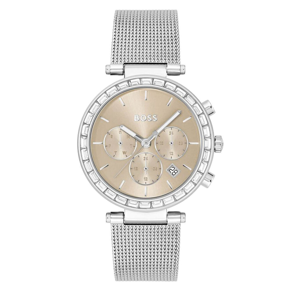 BOSS Andra 39mm Pink Dial Crystal Bezel Bracelet Watch