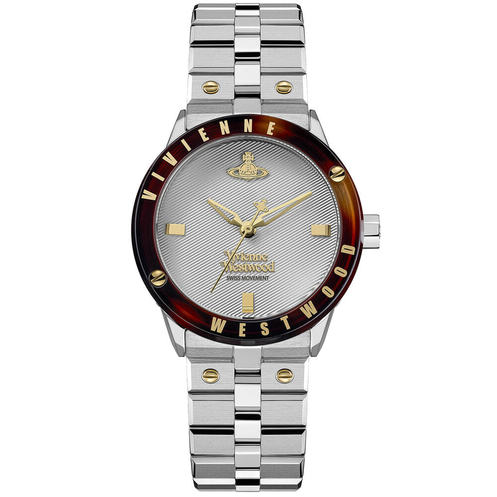 Vivienne Westwood Trellick 30mm Silver Dial Tortoiseshell Bezel Steel Bracelet Watch