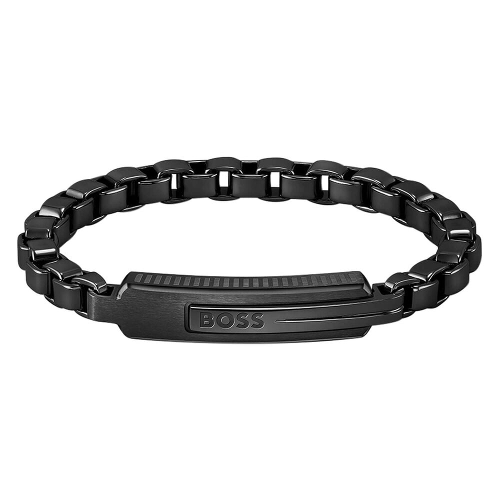 BOSS Orlado Black IP Chain & Plate Men's Bracelet