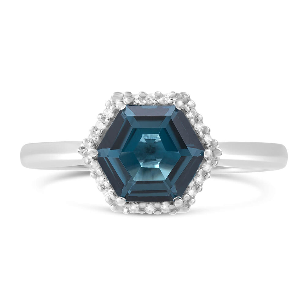 9ct White Gold 0.05ct Diamond Hexagon Topaz Ring