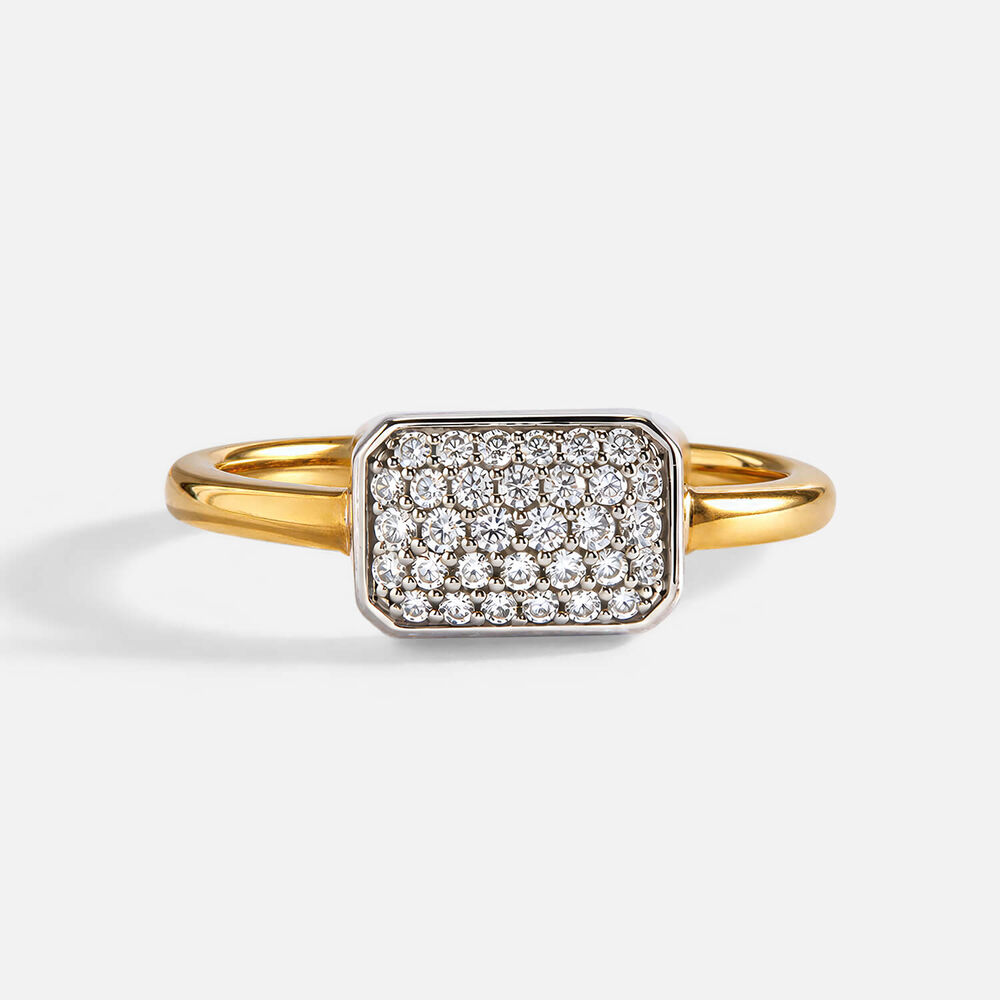 9ct Yellow Gold 0.18ct Bezel Set Rectangular Pave Diamond Ring