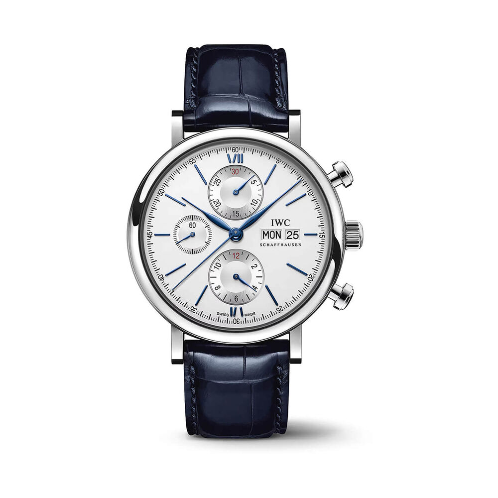 IWC Schaffhausen Portofino Chronograph 42mm Silver Dial Blue Leather Strap Watch image number 0