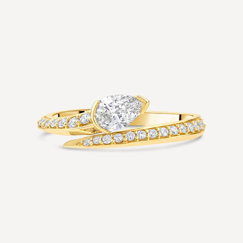 Born Kissed with Diamonds 9ct Yellow Gold Lab Grown 0.58ct Pear Diamond Twist Shaped Ring