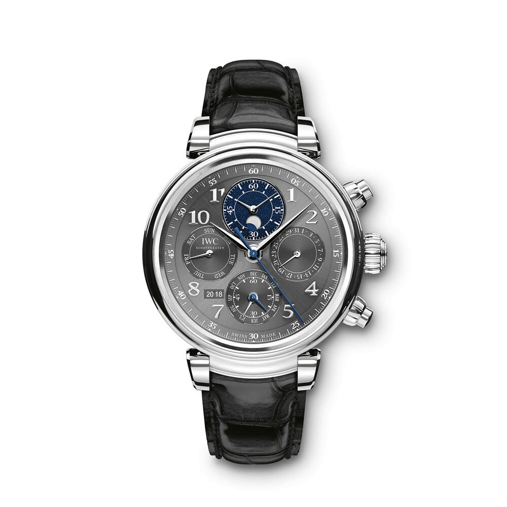 IWC Schaffhausen Da Vinci Perpetual Calendar Chronograph Grey Dial Black Strap Watch image number 0