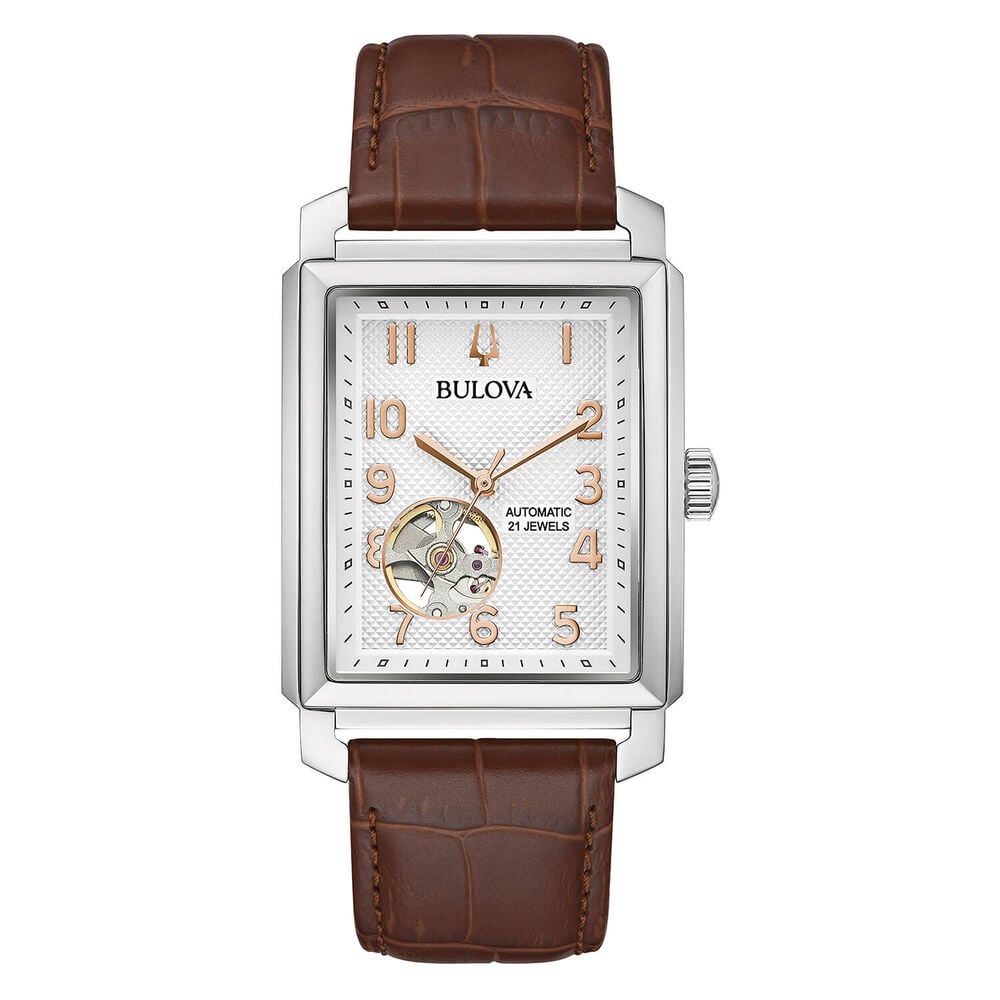 Bulova Men's Classic Automatic White Dial Brown Strap Watch image number 0