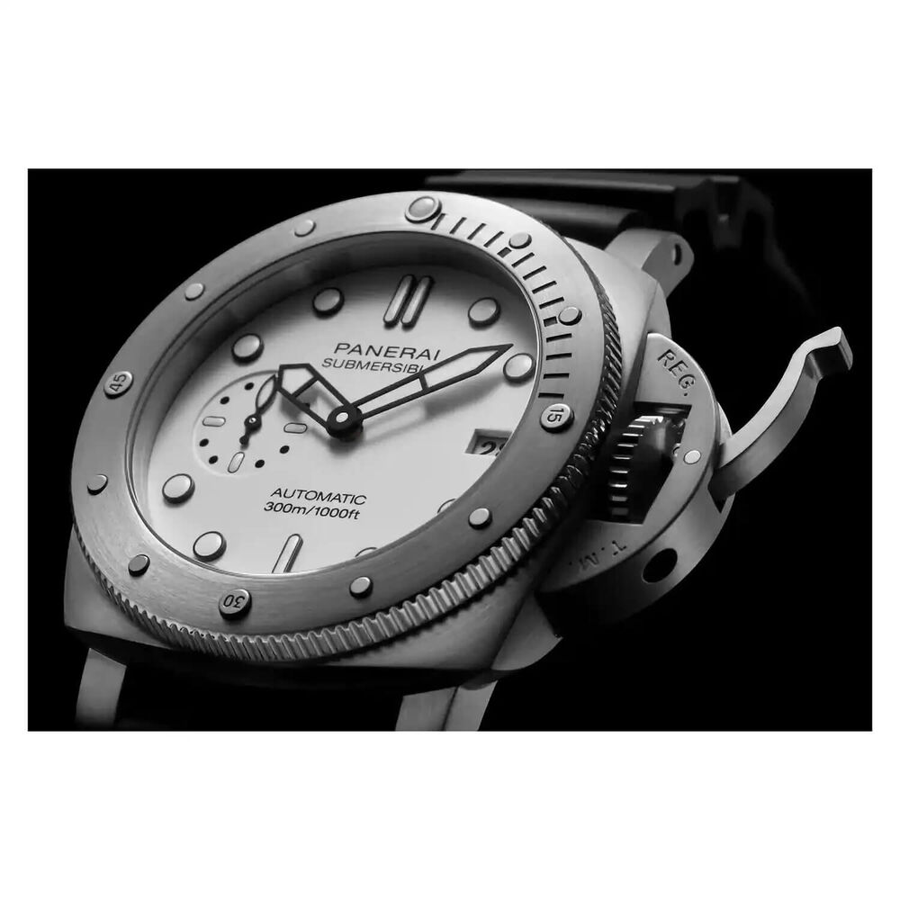 Panerai Submersible 42mm Bianco White Dial Black Strap Watch image number 3