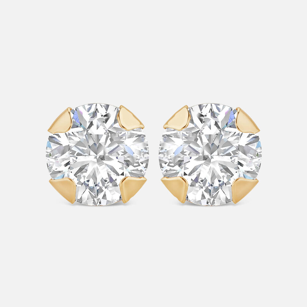 9ct Yellow Gold 5mm Four Claw Cubic Zirconia Stud Earrings