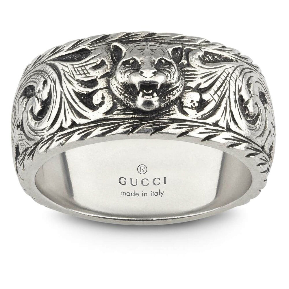 Gucci Garden Lion Motif Sterling Silver 10mm Ring (Size 20) image number 1