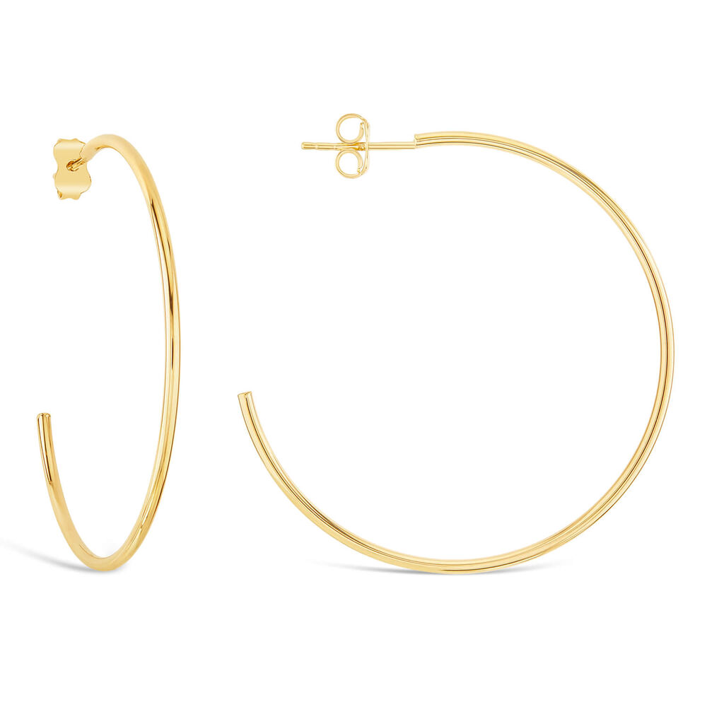 9ct Yellow Gold 35mm Plain Hoop Earrings image number 1