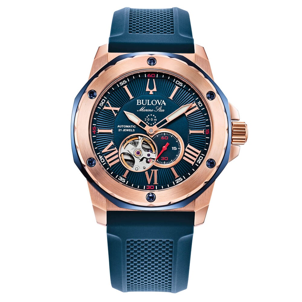 Bulova Marine Star 45mm Automatic Blue Dial Blue Strap Watch image number 0
