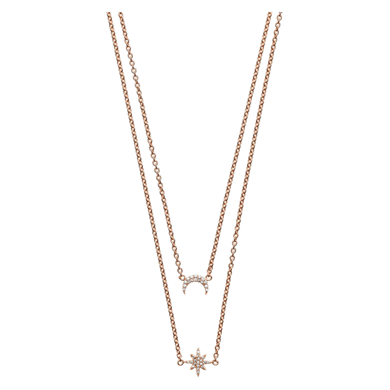Emporio Armani Rose Gold PVD Moon Star Ladies Necklace