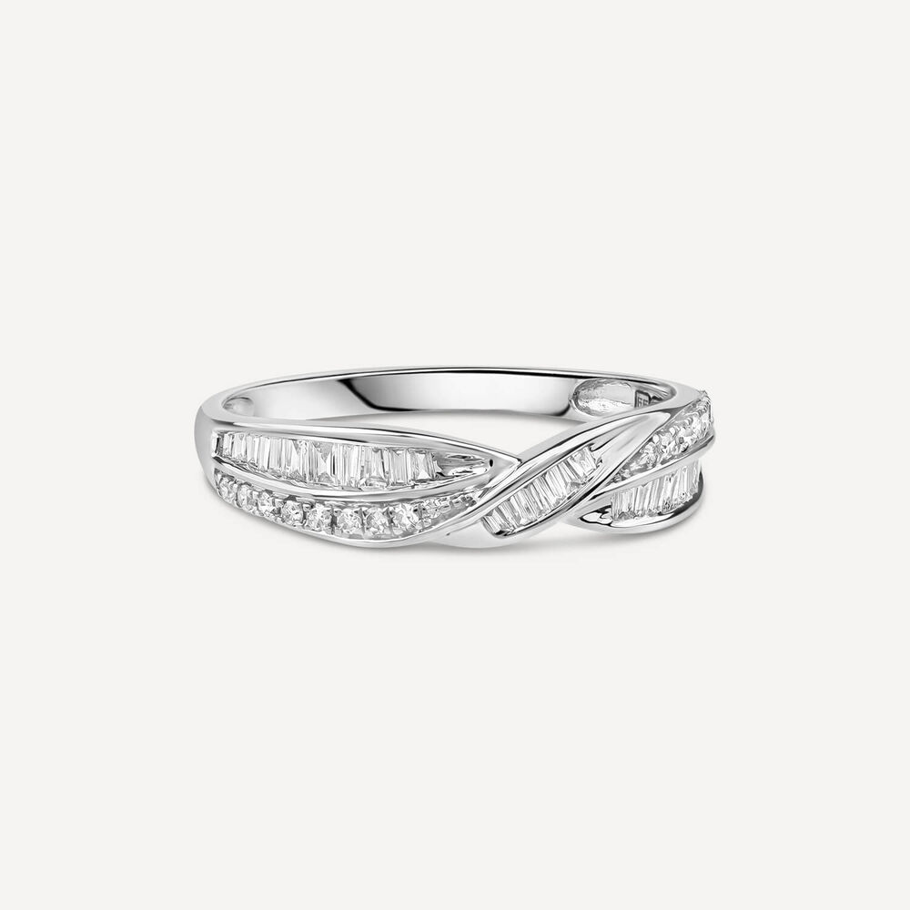 9ct White Gold Baguette & Round Crossover 0.33ct Diamond Ring image number 2