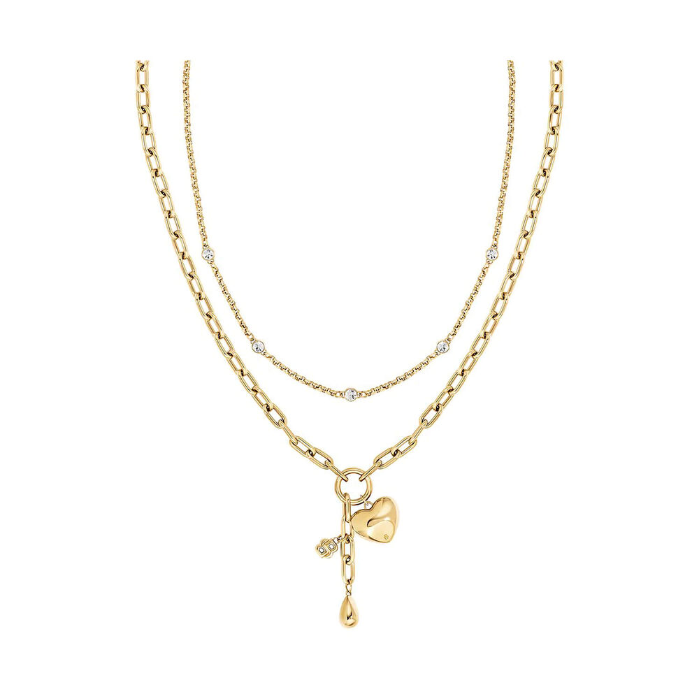 BOSS Amara Gold Tone Ion Plated Stainless Steel Crystal Necklace