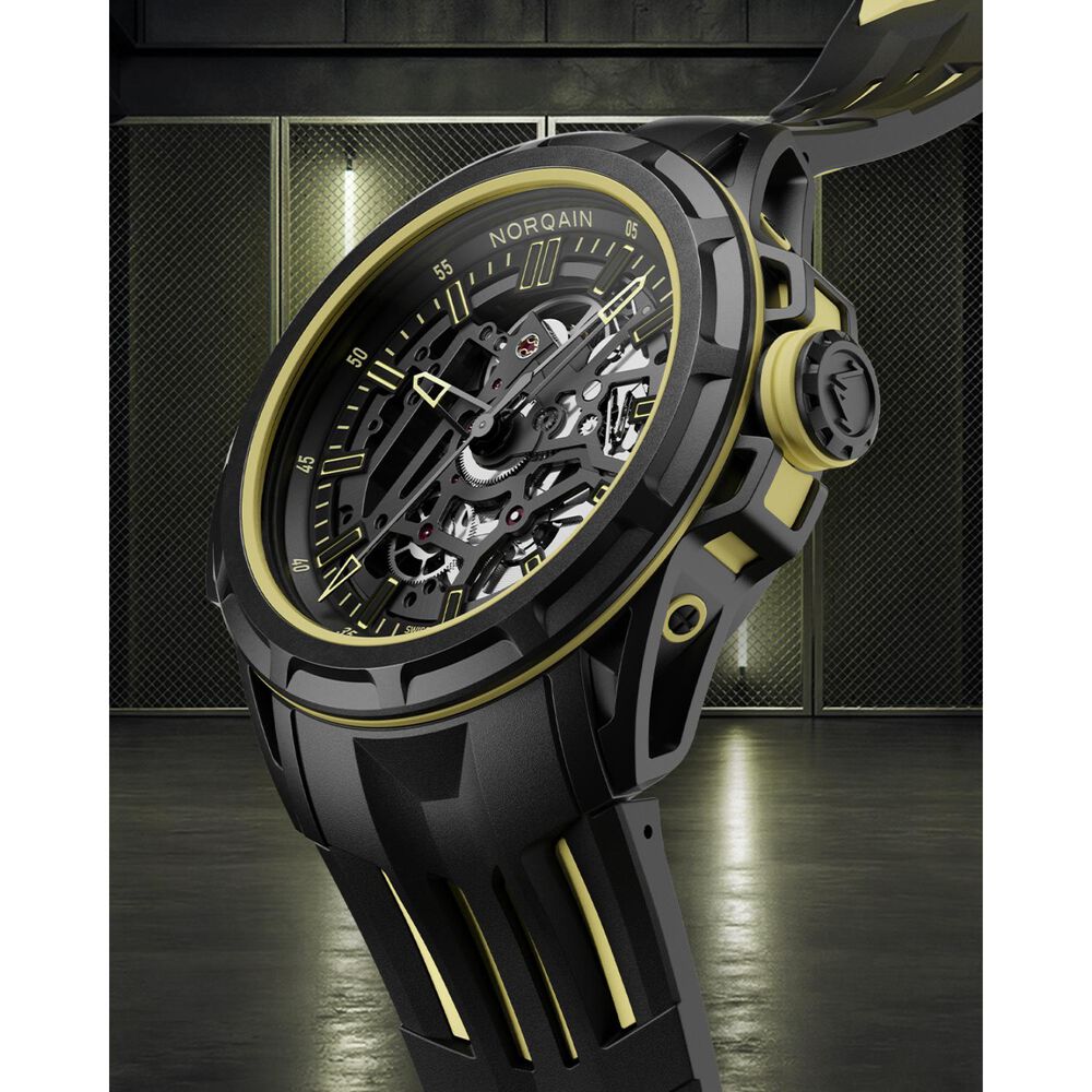 NORQAIN Wild ONE Skeleton X-Lite 41mm Dial Black & Yellow Rubber Strap Watch