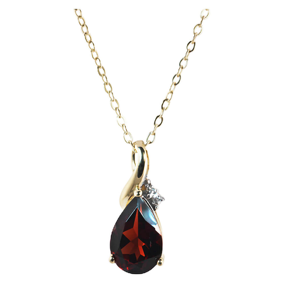 9ct Yellow Gold Garnet & Diamond Teardrop Pendant image number 0