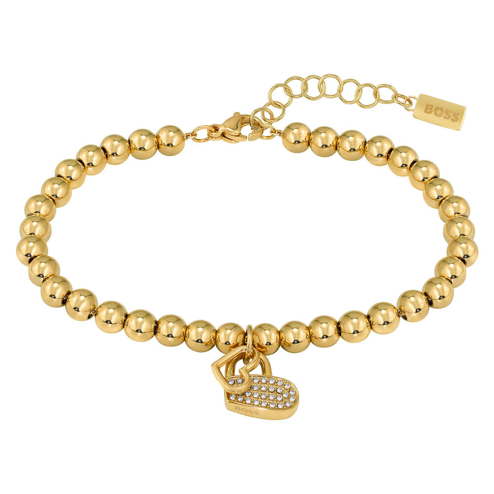 BOSS Ladies Yellow Gold IP Chrystal Charm Detail Bracelet
