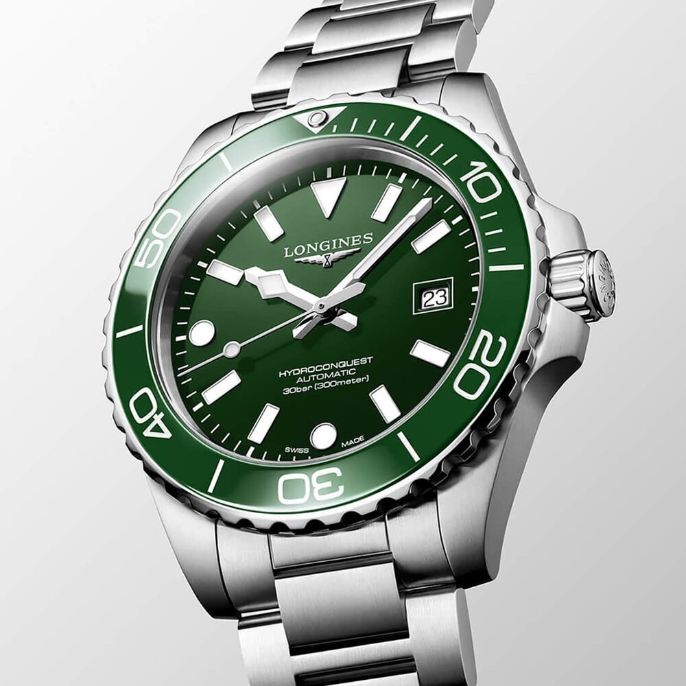 Longines HydroConquest 42mm Green Dial & Bezel Steel Bracelet Watch