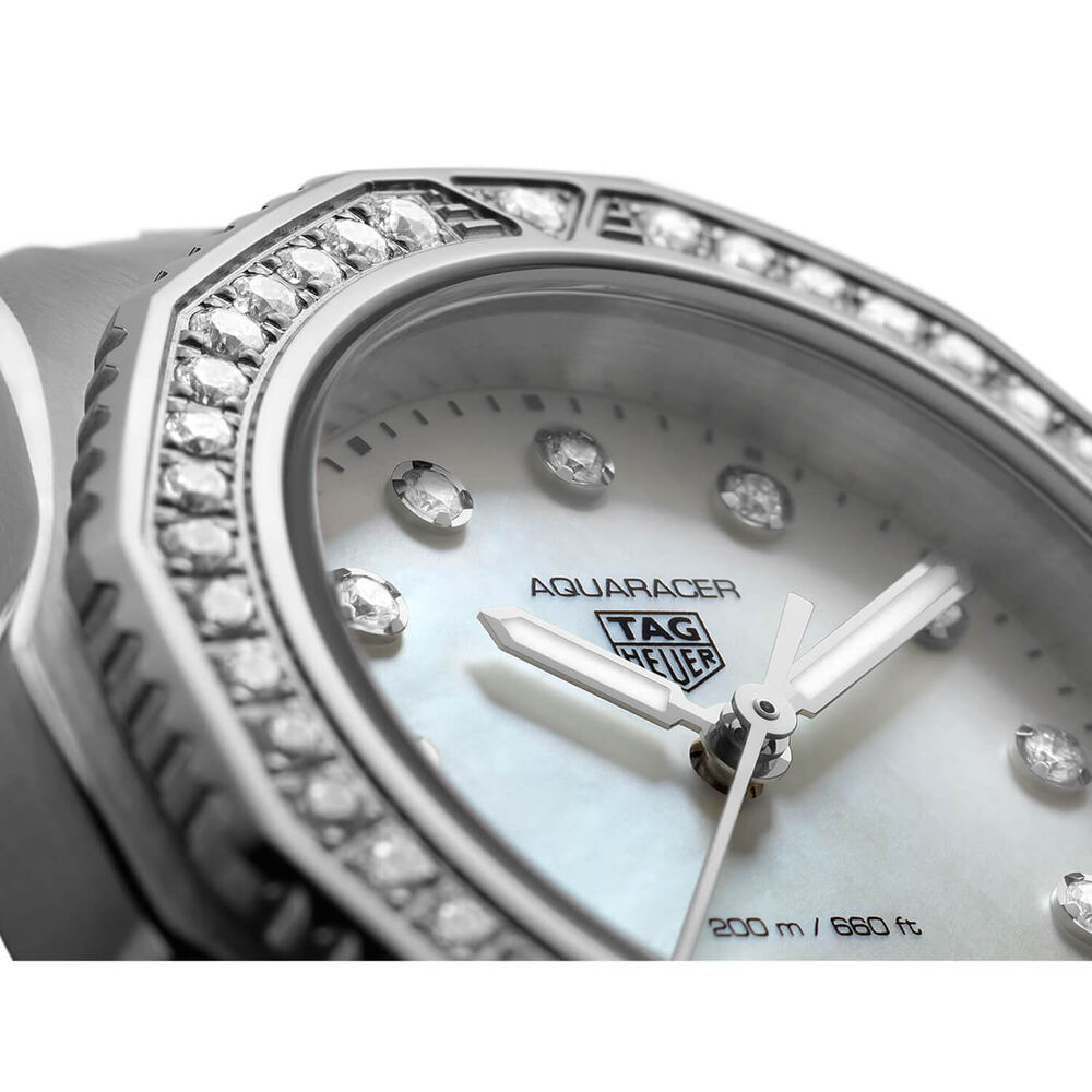 TAG Heuer Aquaracer Professional 200 Quartz 30mm Mother of Pearl Diamond Dot Dial Bezel Steel Case Bracelet Watch image number 6