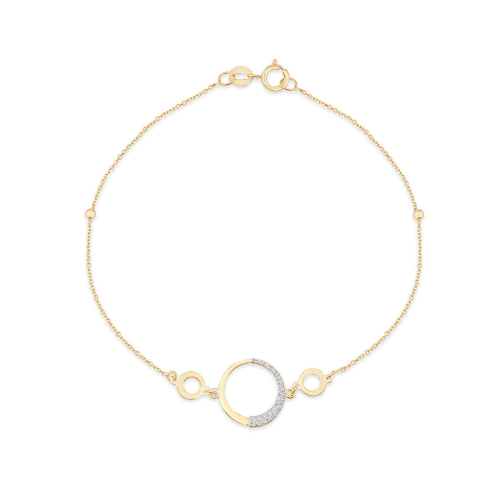 9ct Yellow Gold Half Glitter & Polished Circle Chain Bead Bracelet image number 0
