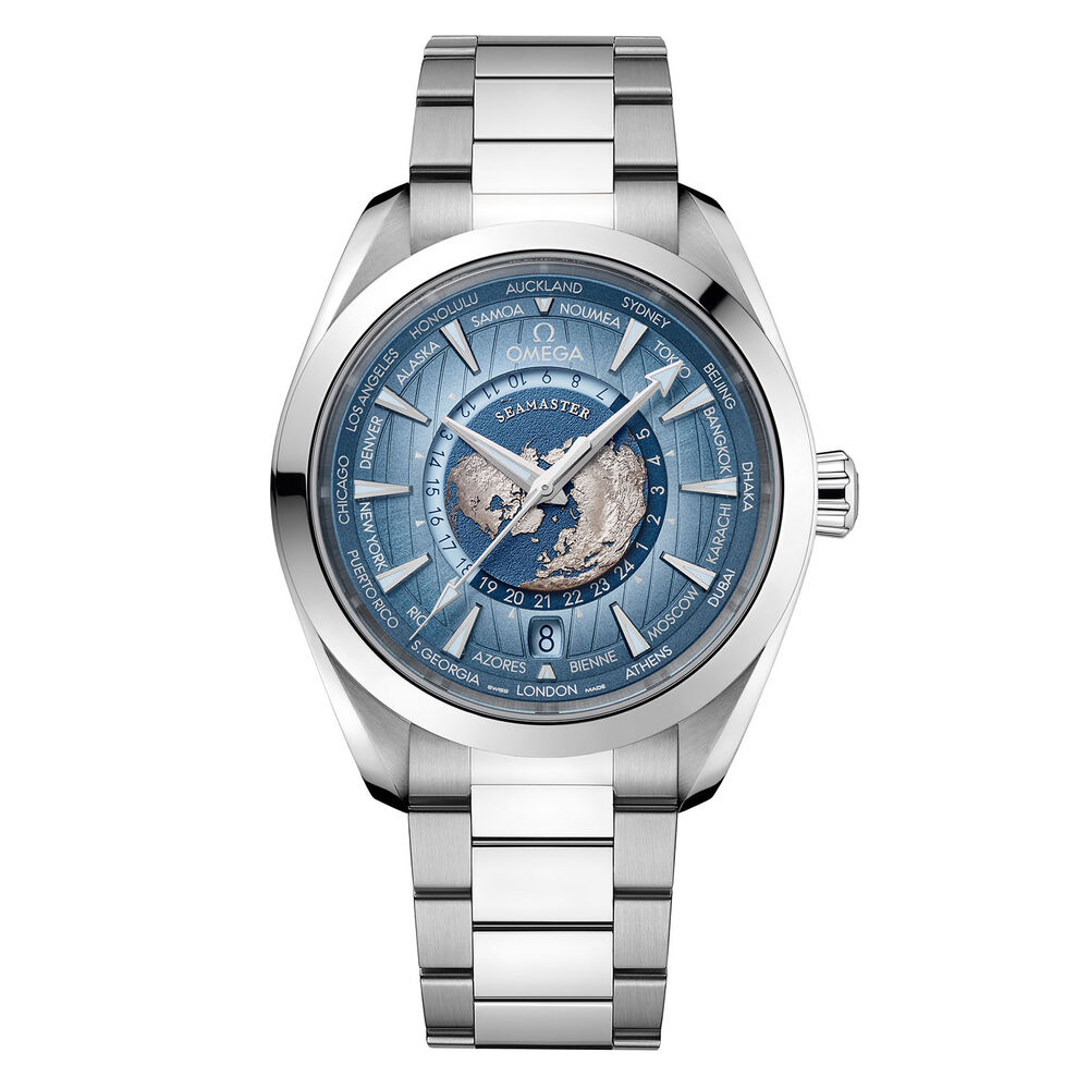 OMEGA Seamaster Aqua Terra 150M Gmt Worldtimer 43mm Summer Blue Dial Steel Bracelet Watch image number 0